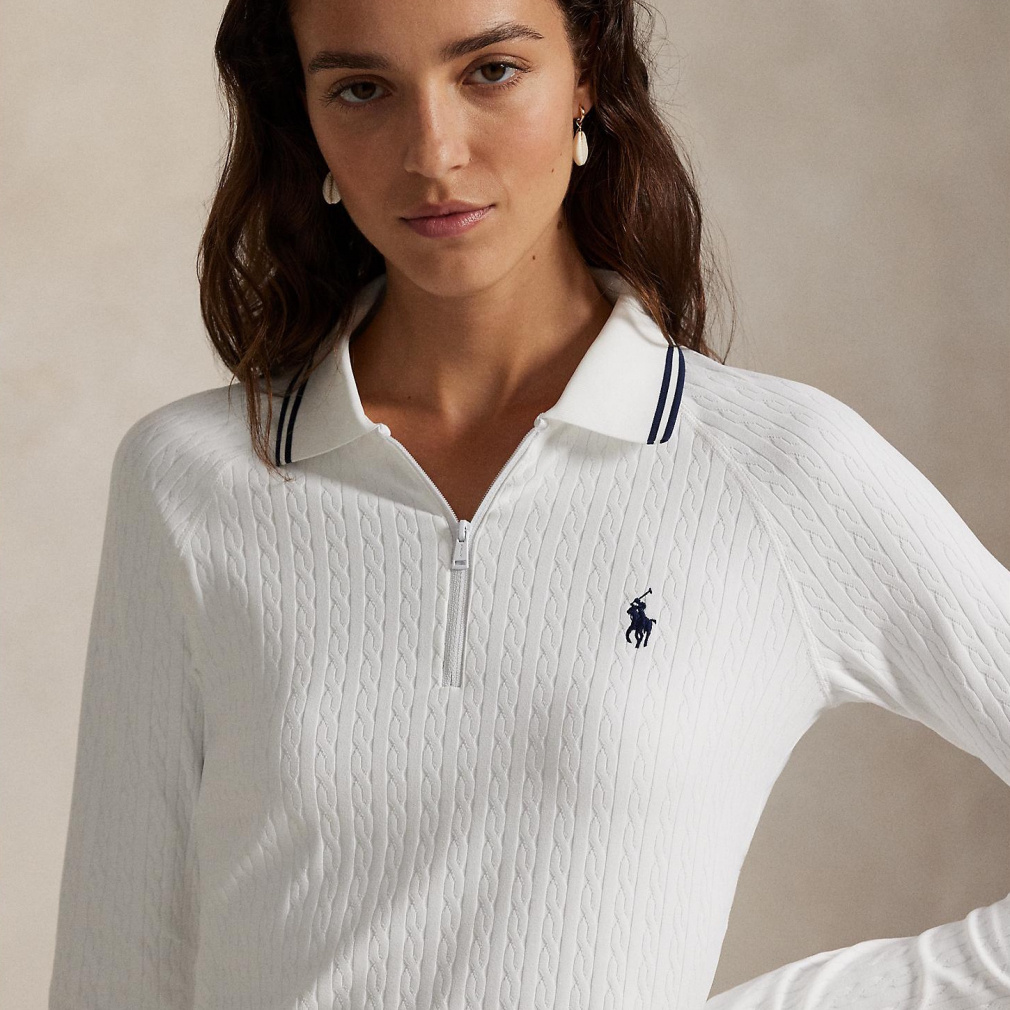 RALPH LAUREN Women's Golf Apparel Cable Quarter Zip Long Sleeve Polo Shirt FW25-2655
