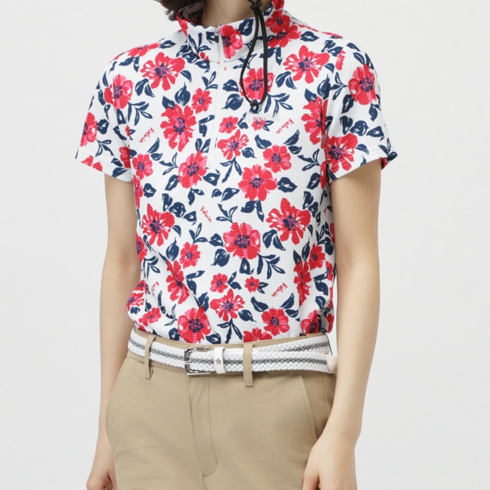 kolwin Women's Golf Apparel Floral Print Short Sleeve Half Zip Shirt KO-1H2005Z