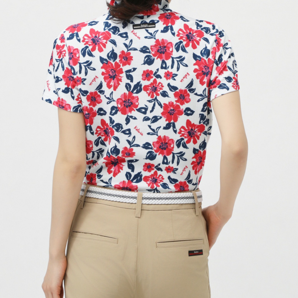 kolwin Women's Golf Apparel Floral Print Short Sleeve Half Zip Shirt KO-1H2005Z