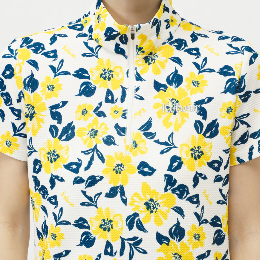 kolwin Women's Golf Apparel Floral Print Short Sleeve Half Zip Shirt KO-1H2005Z