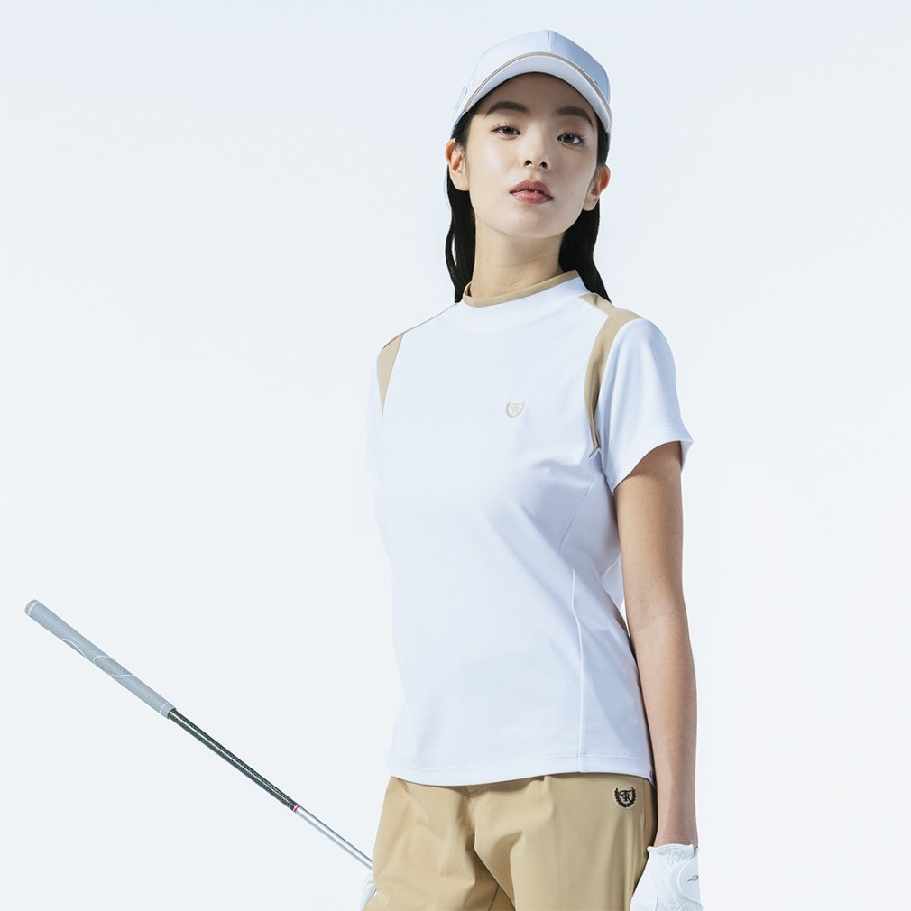 TIGORA Ladies' Golf Wear Heat Shielding UV Cut Pique Panel Short Sleeve Mock Shirt TR-1H2115H