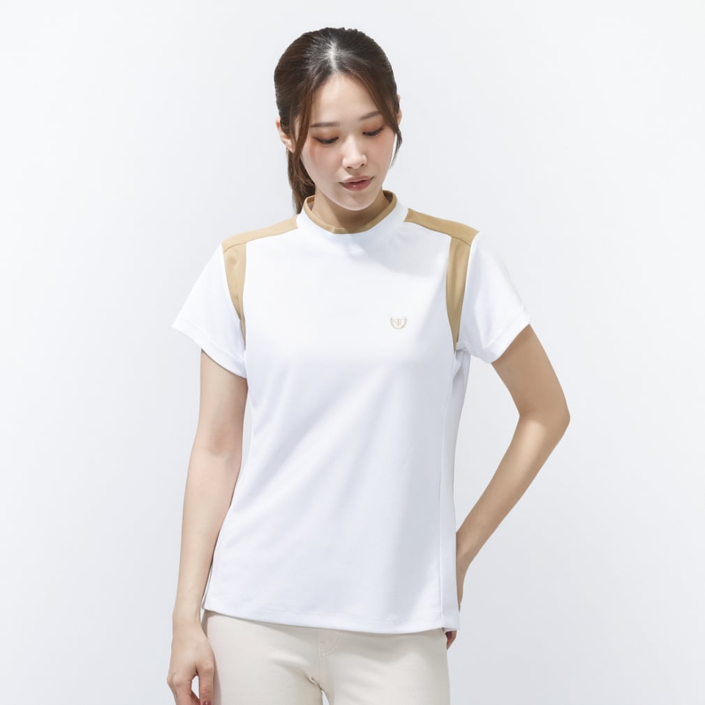 TIGORA Ladies' Golf Wear Heat Shielding UV Cut Pique Panel Short Sleeve Mock Shirt TR-1H2115H