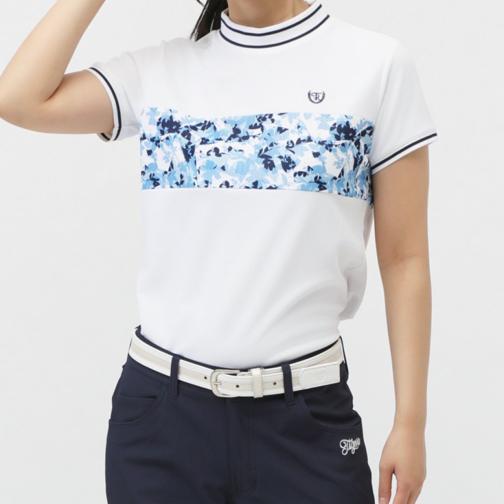 TIGORA Ladies' Golf Wear Heat Shielding UV Cut Pique Pattern Panel Short Sleeve Mock Shirt TR-1H2135H