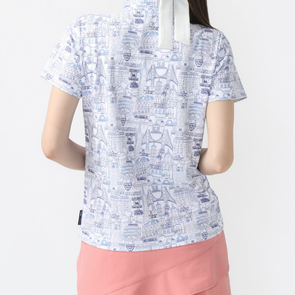 TIGORA Women's Golf Wear Heat Shielding California Pattern Short Sleeve Zip Shirt TR-1H2064Z