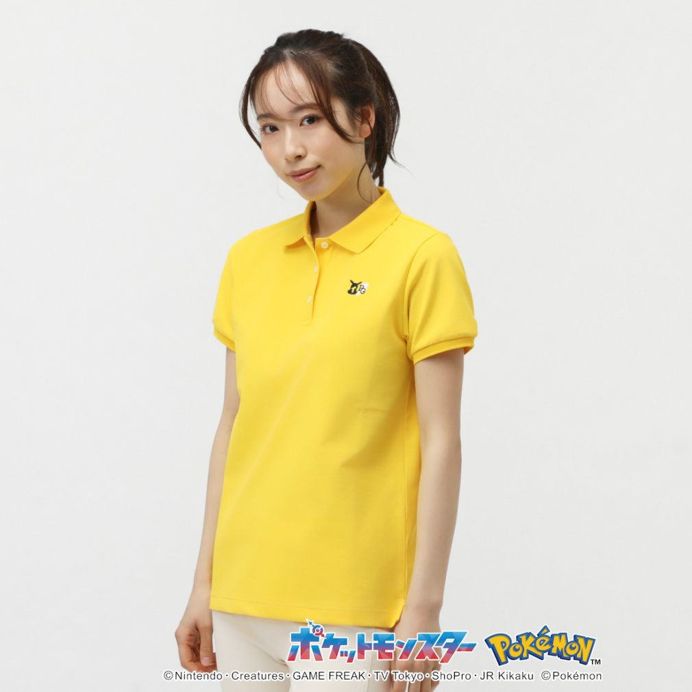 PEARLY GATES Women's Golf Apparel [Pokemon] Pikachu Border Style Pique Short Sleeve Polo Shirt 0555160332