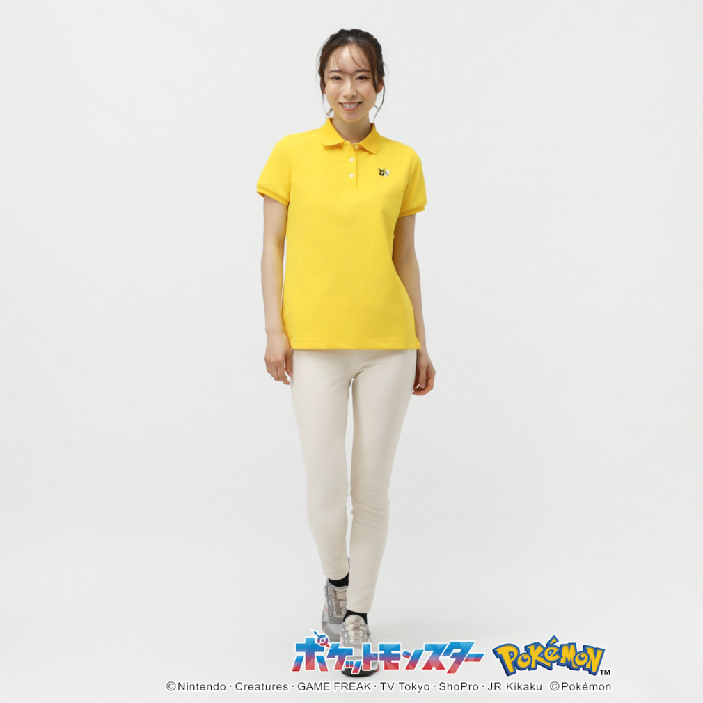 PEARLY GATES Women's Golf Apparel [Pokemon] Pikachu Border Style Pique Short Sleeve Polo Shirt 0555160332