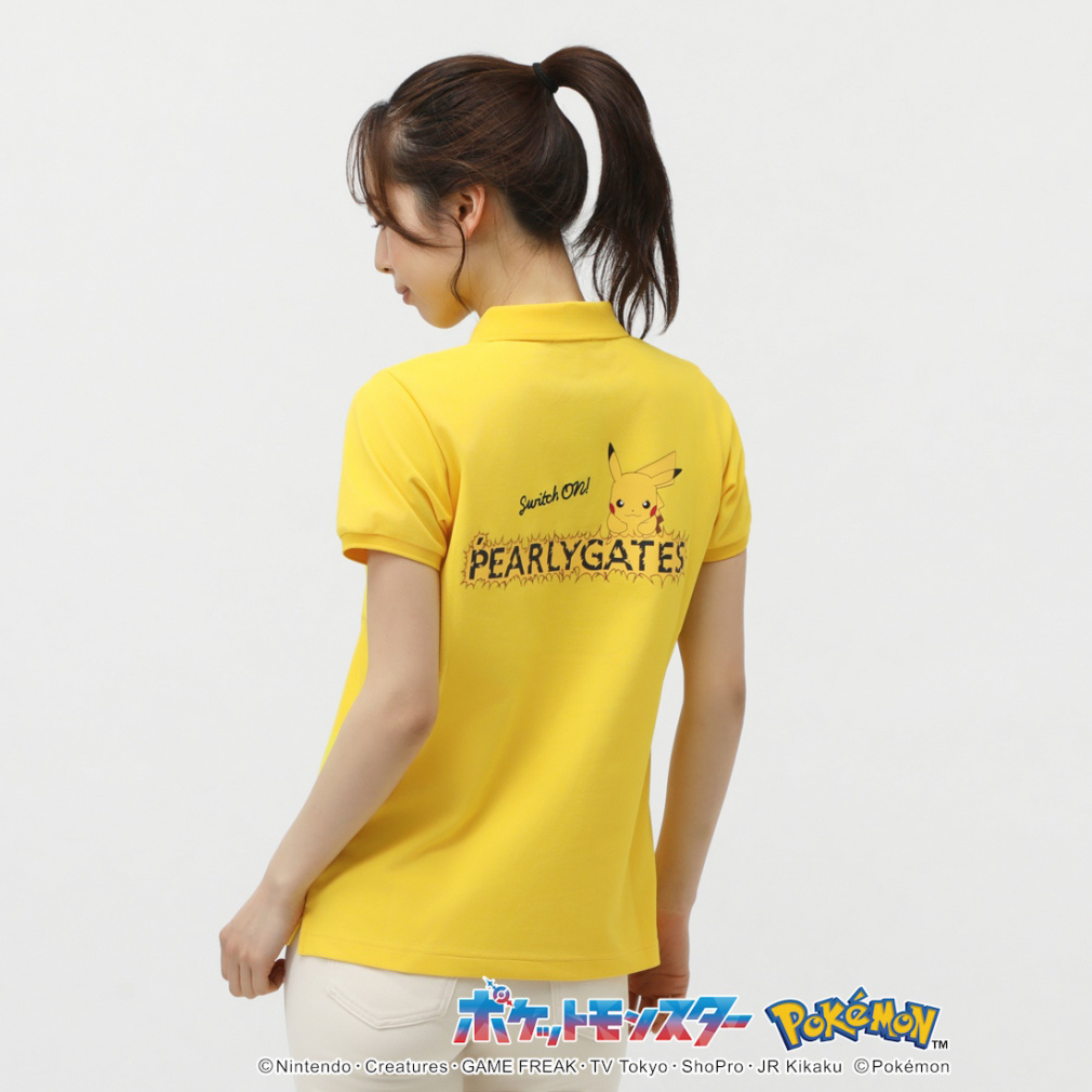 PEARLY GATES Women's Golf Apparel [Pokemon] Pikachu Border Style Pique Short Sleeve Polo Shirt 0555160332