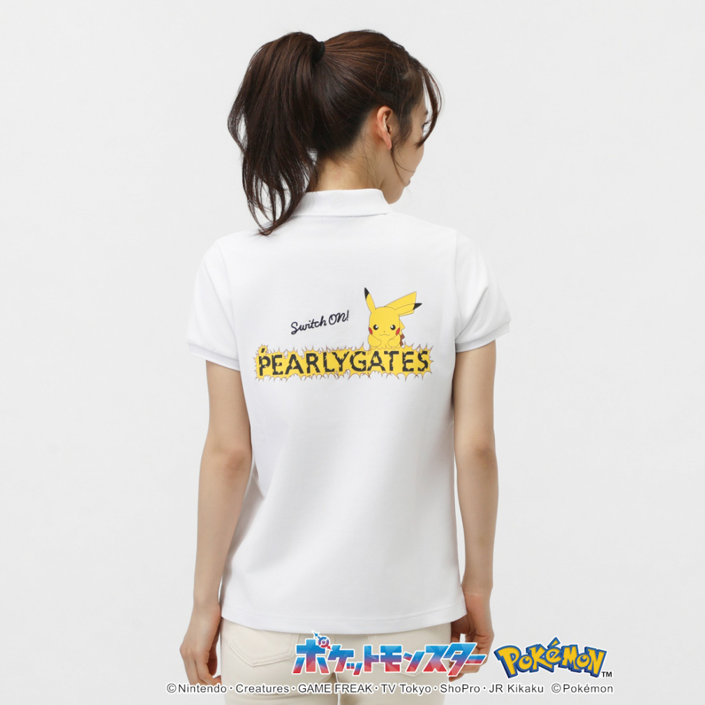 PEARLY GATES Women's Golf Apparel [Pokemon] Pikachu Border Style Pique Short Sleeve Polo Shirt 0555160332