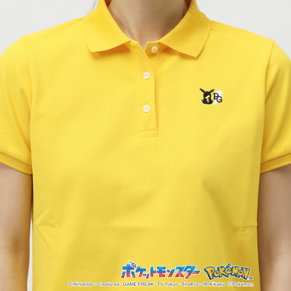 PEARLY GATES Women's Golf Apparel [Pokemon] Pikachu Border Style Pique Short Sleeve Polo Shirt 0555160332
