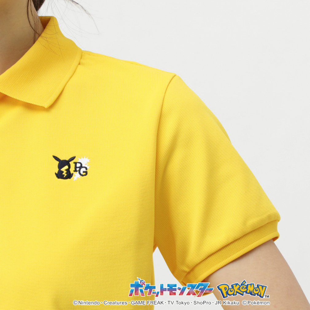 PEARLY GATES Women's Golf Apparel [Pokemon] Pikachu Border Style Pique Short Sleeve Polo Shirt 0555160332