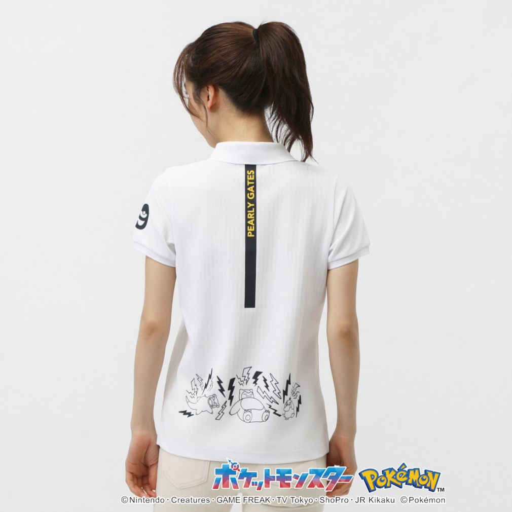 PEARLY GATES Women's Golf Apparel [Pokemon] (Pikachu, Slowpoke, Snorlax, Psyduck) Reverse Pique Stripe Style Short Sleeve Polo Shirt 0555160334