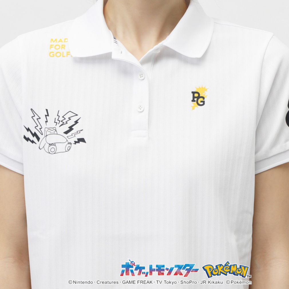 PEARLY GATES Women's Golf Apparel [Pokemon] (Pikachu, Slowpoke, Snorlax, Psyduck) Reverse Pique Stripe Style Short Sleeve Polo Shirt 0555160334