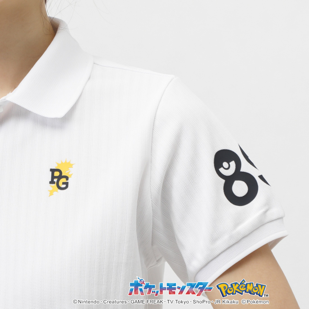 PEARLY GATES Women's Golf Apparel [Pokemon] (Pikachu, Slowpoke, Snorlax, Psyduck) Reverse Pique Stripe Style Short Sleeve Polo Shirt 0555160334