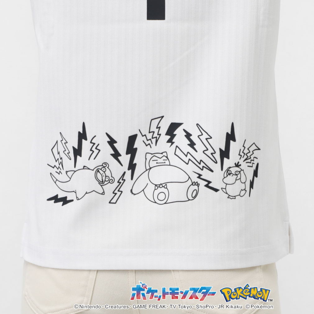 PEARLY GATES Women's Golf Apparel [Pokemon] (Pikachu, Slowpoke, Snorlax, Psyduck) Reverse Pique Stripe Style Short Sleeve Polo Shirt 0555160334