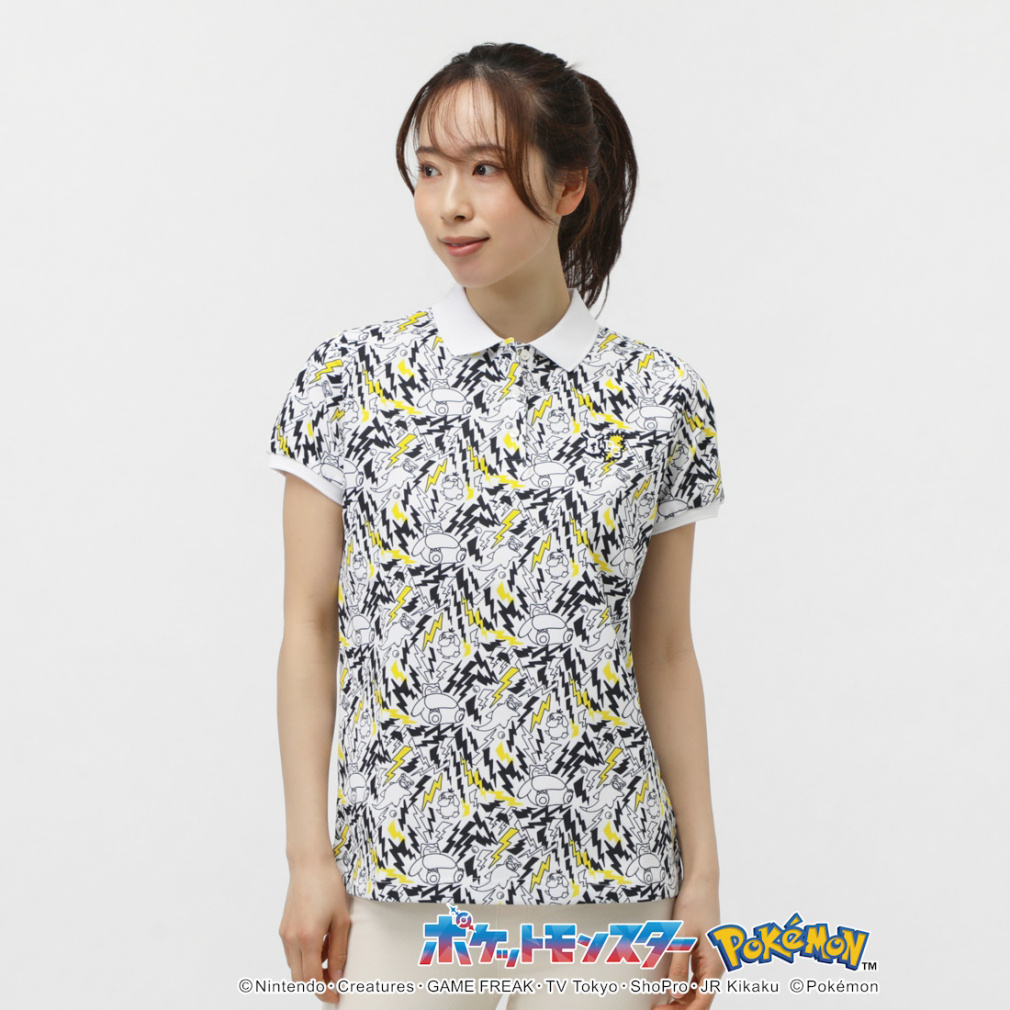 PEARLY GATES Women's Golf Apparel [Pokemon] (Pikachu, Slowpoke, Snorlax, Psyduck) All-Over Print Short Sleeve Polo Shirt 0555160336