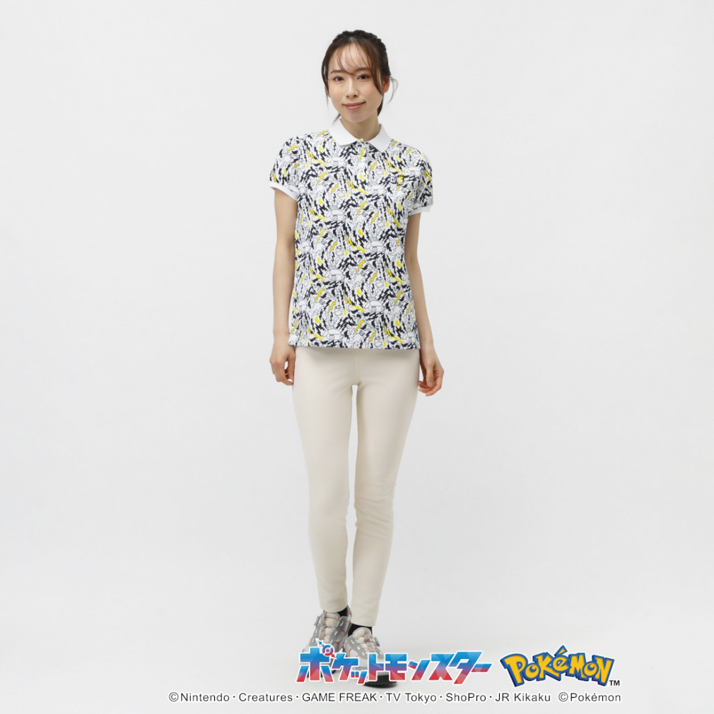 PEARLY GATES Women's Golf Apparel [Pokemon] (Pikachu, Slowpoke, Snorlax, Psyduck) All-Over Print Short Sleeve Polo Shirt 0555160336