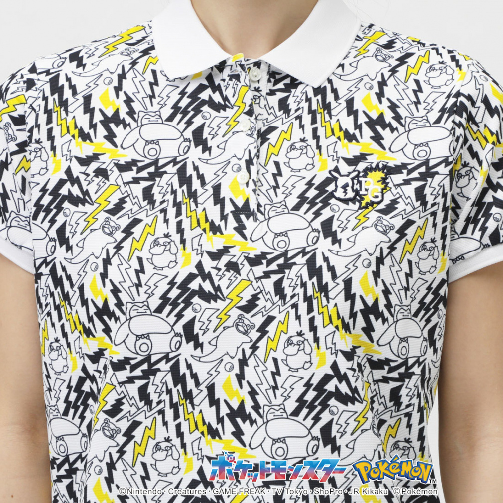 PEARLY GATES Women's Golf Apparel [Pokemon] (Pikachu, Slowpoke, Snorlax, Psyduck) All-Over Print Short Sleeve Polo Shirt 0555160336