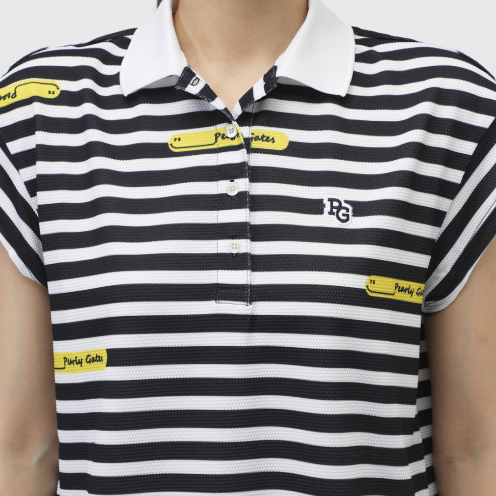 PEARLY GATES Women's Golf Apparel 4-Way Popcorn Short Sleeve Polo Shirt (Border Pattern) 0555160516