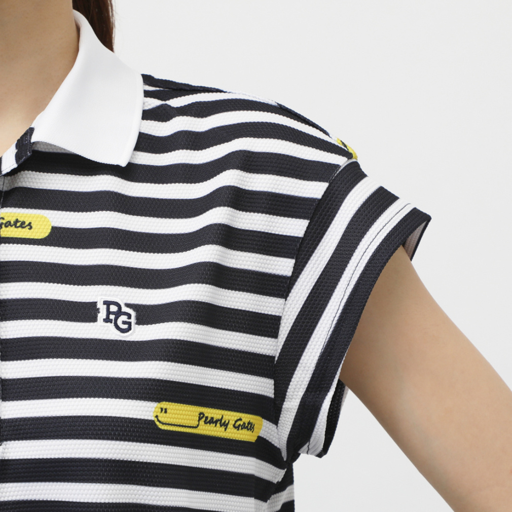 PEARLY GATES Women's Golf Apparel 4-Way Popcorn Short Sleeve Polo Shirt (Border Pattern) 0555160516