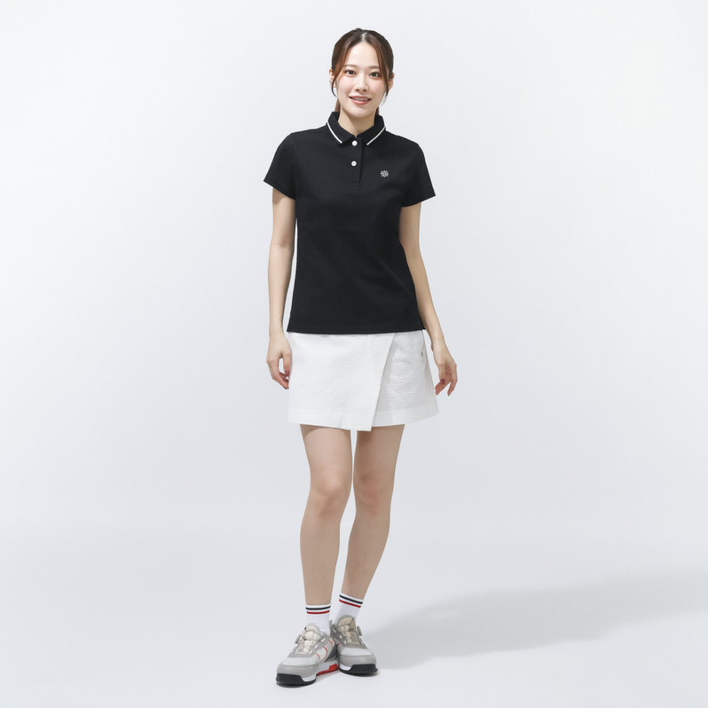St ANDREWS Women's Golf Apparel Herringbone Jacquard Short Sleeve Polo 0436160202