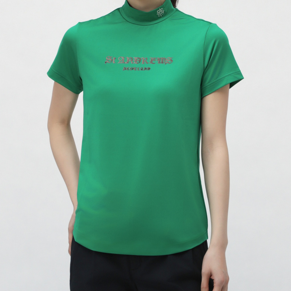 St ANDREWS Women's Golf Apparel Cationic Polyester Stretch Jersey Short Sleeve High Neck 0435167352