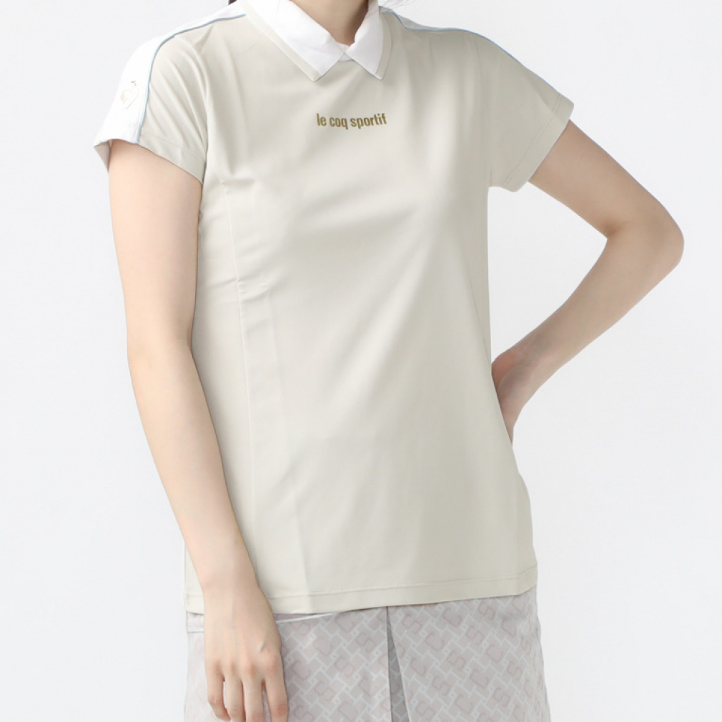 le coq sportif golf Women's Golf Wear [RIJOUME] High Neck Modified Collar Short Sleeve Shirt / SUNSCREEN QGWXJA25