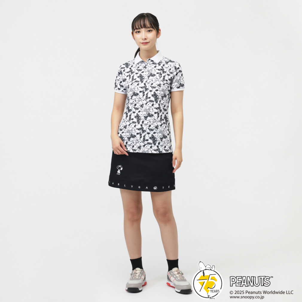 PEARLY GATES Women's Golf Apparel SNOOPY Primeflex Pique All-Over Pattern Short Sleeve Polo Shirt 0555260034