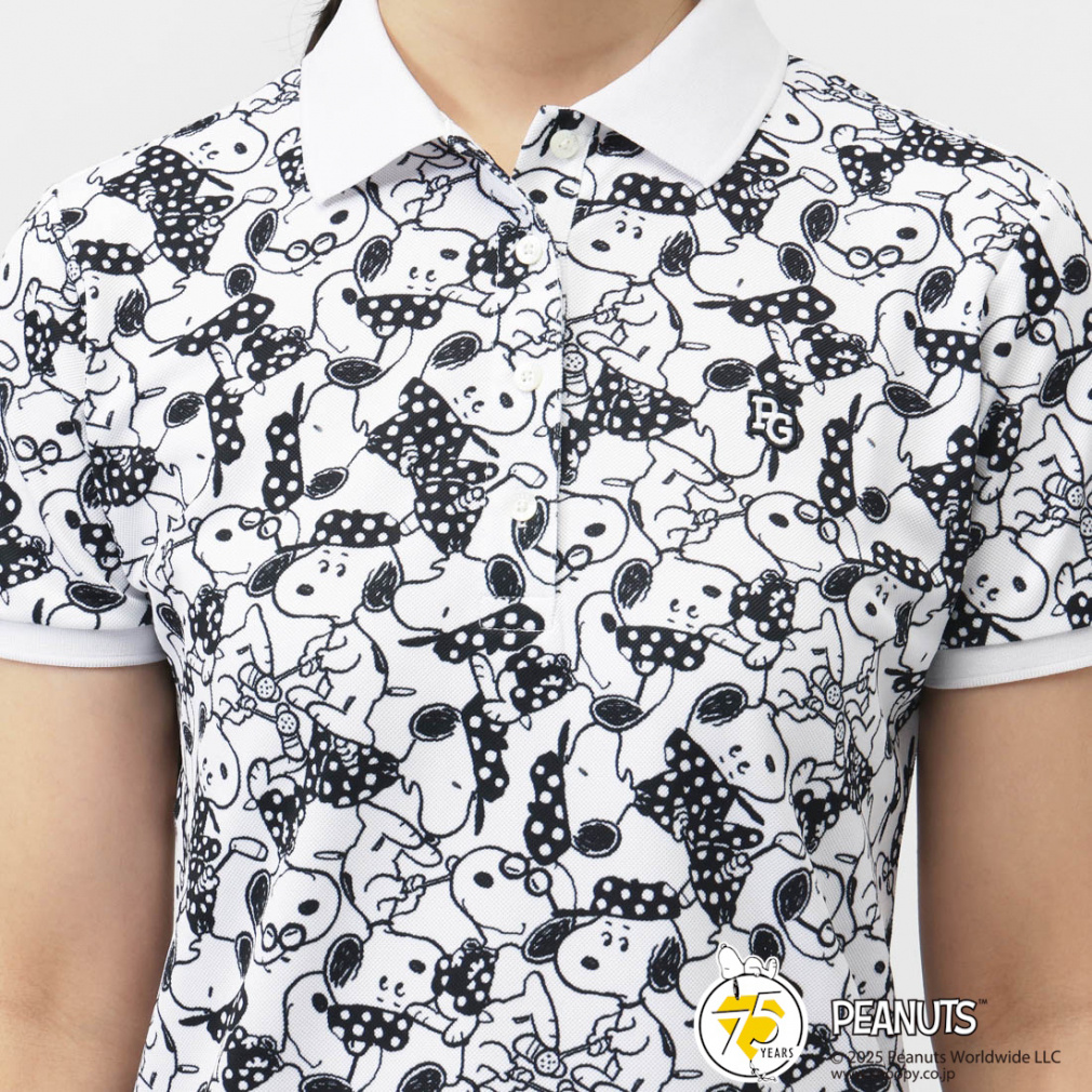 PEARLY GATES Women's Golf Apparel SNOOPY Primeflex Pique All-Over Pattern Short Sleeve Polo Shirt 0555260034