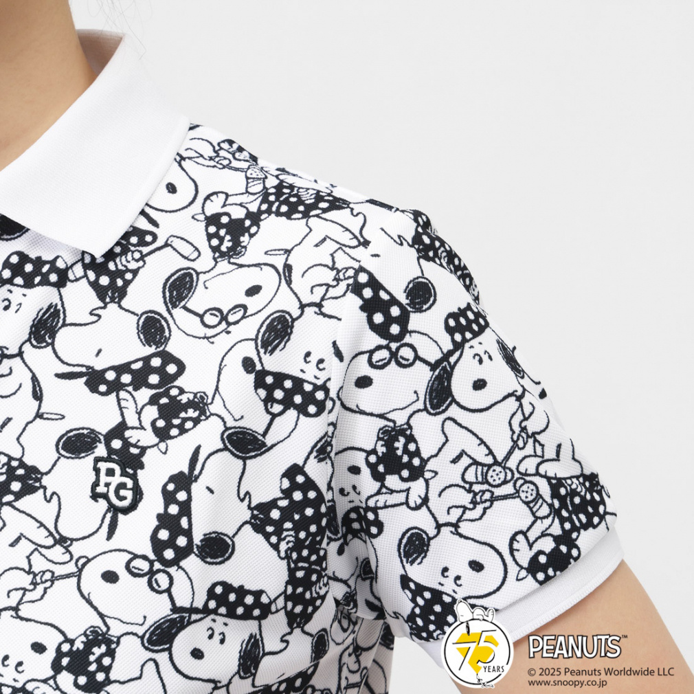 PEARLY GATES Women's Golf Apparel SNOOPY Primeflex Pique All-Over Pattern Short Sleeve Polo Shirt 0555260034