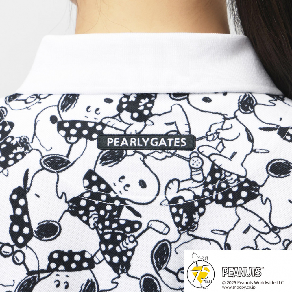 PEARLY GATES Women's Golf Apparel SNOOPY Primeflex Pique All-Over Pattern Short Sleeve Polo Shirt 0555260034