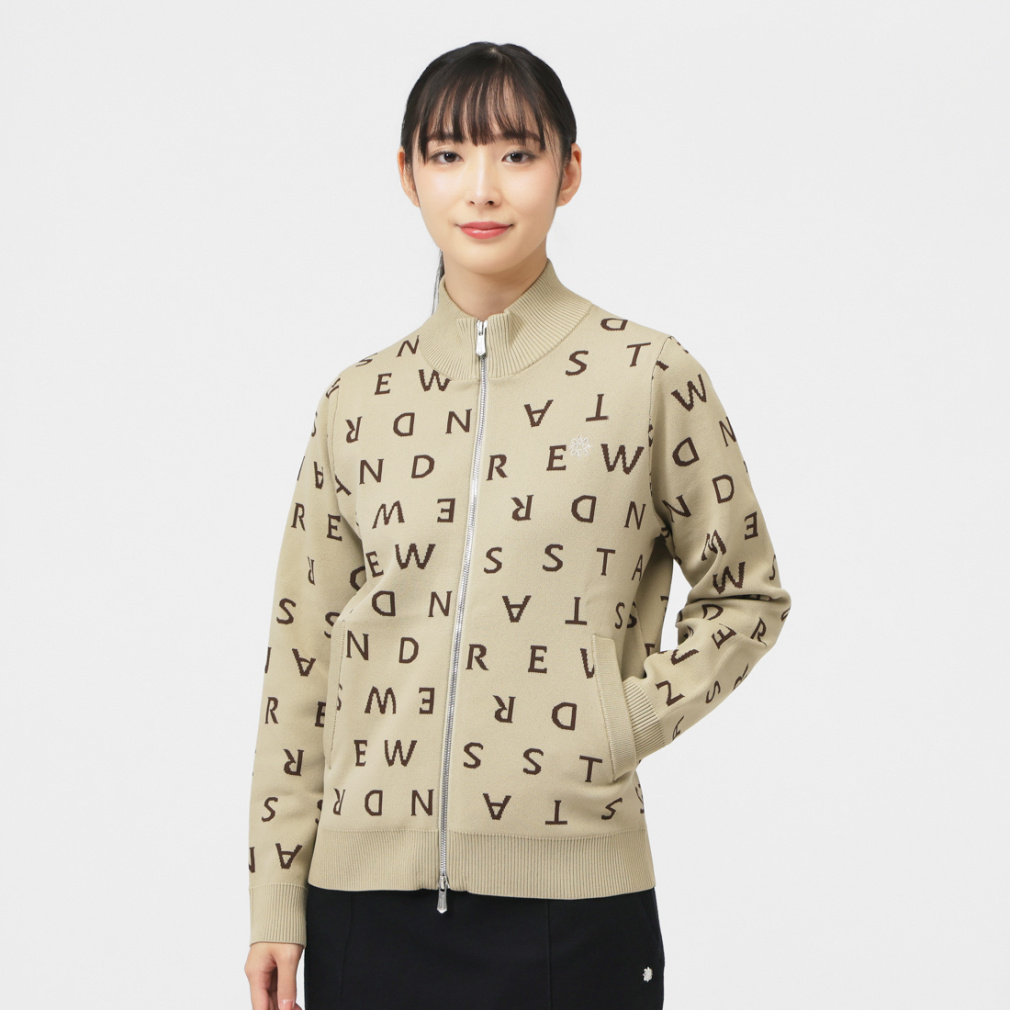 St ANDREWS Ladies' Golf Wear 14G Logo Jacquard Knit Full-Zip 0435272054