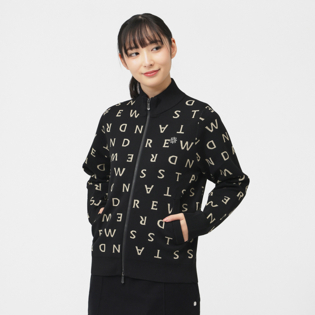 St ANDREWS Ladies' Golf Wear 14G Logo Jacquard Knit Full-Zip 0435272054