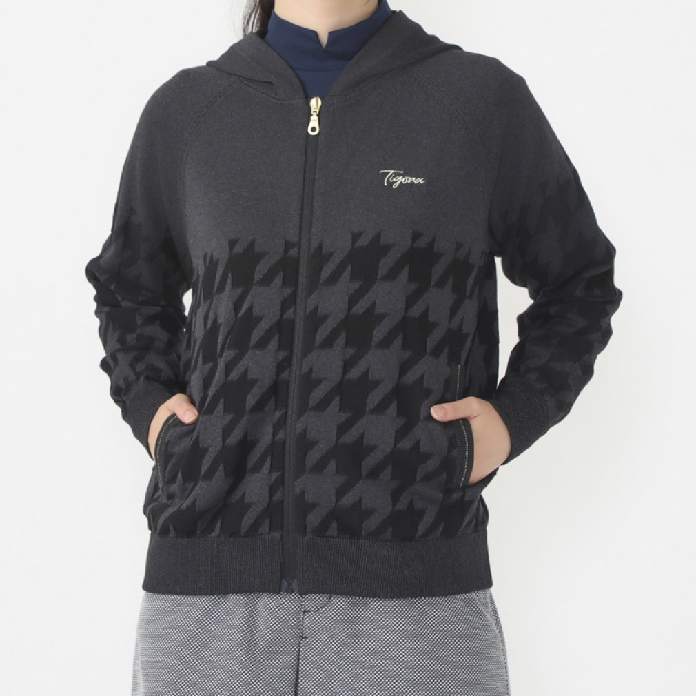 TIGORA Women's Golf Wear Panel Knit Hoodie, UV, Machine Washable, Full-Zip TR-1S2604F