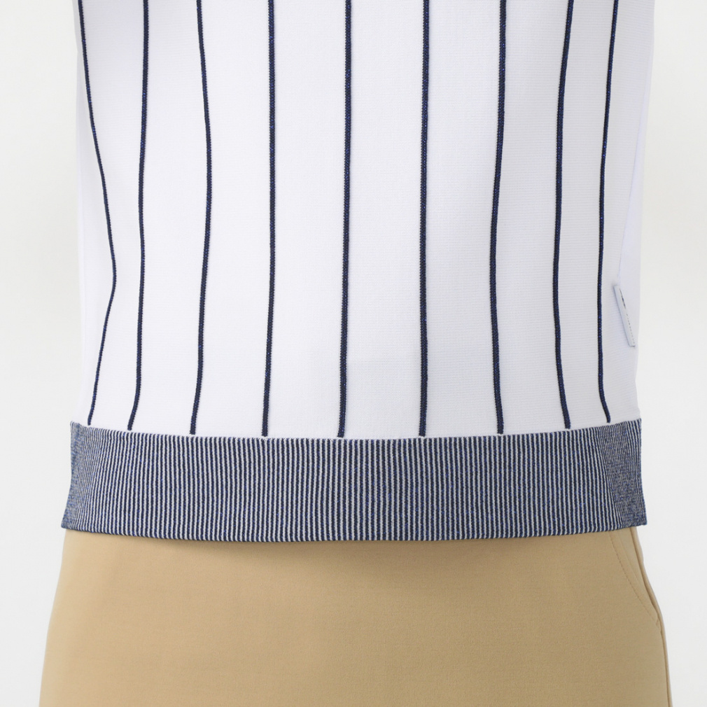 TIGORA Women's Golf Wear Short Sleeve Stripe Pattern Knit Mock Neck Shirt, Quick-Drying, UV, Machine Washable TR-1H2504H