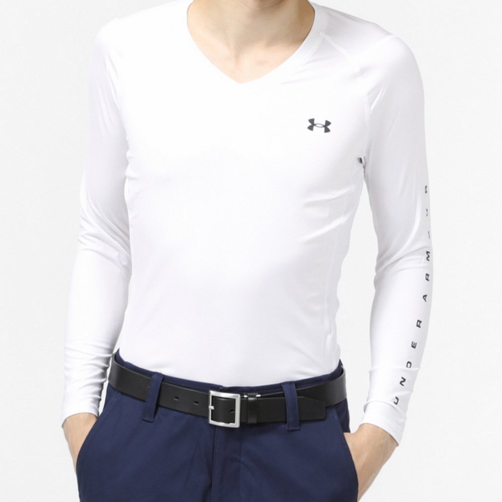 UNDER ARMOUR Men's Golf Wear HEATGEAR FITTED LONG SLEEVE V-NECK SHIRT 1371673