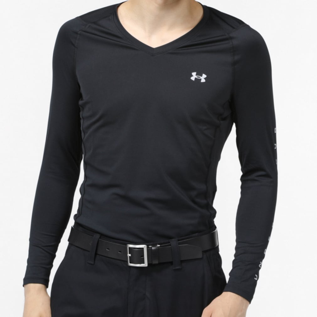 UNDER ARMOUR Men's Golf Wear HEATGEAR FITTED LONG SLEEVE V-NECK SHIRT 1371673
