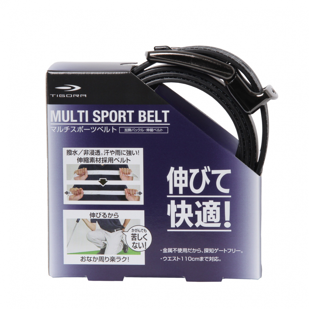 TIGORA Men's Golf Wear Stretch Belt Comfortable Stretch Rubber Resin Water Repellent Sports Casual Black Logo TR-1ABKGYWBK1S