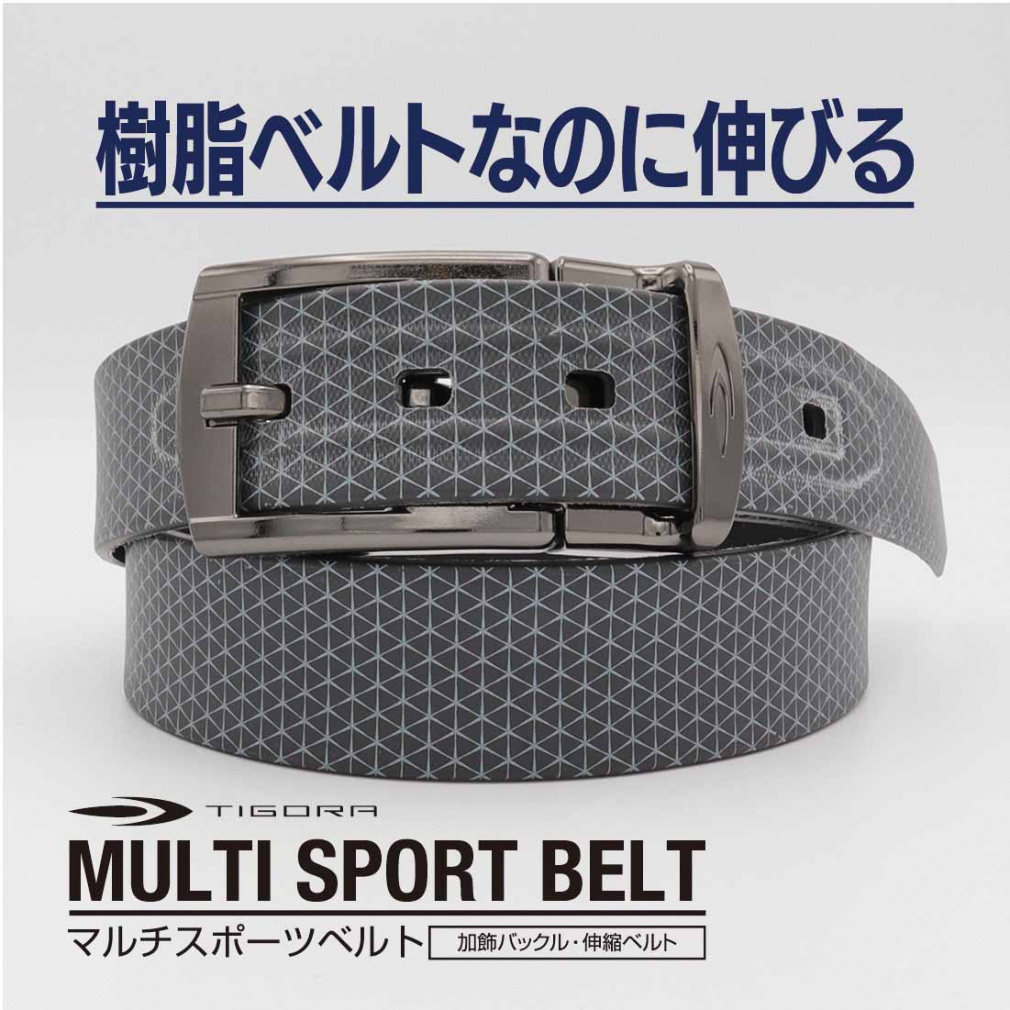 TIGORA Men's Golf Wear Stretch Belt Comfortable Stretch Rubber Resin Water Repellent Sports Casual Black Logo TR-1ABKGYWBK1S