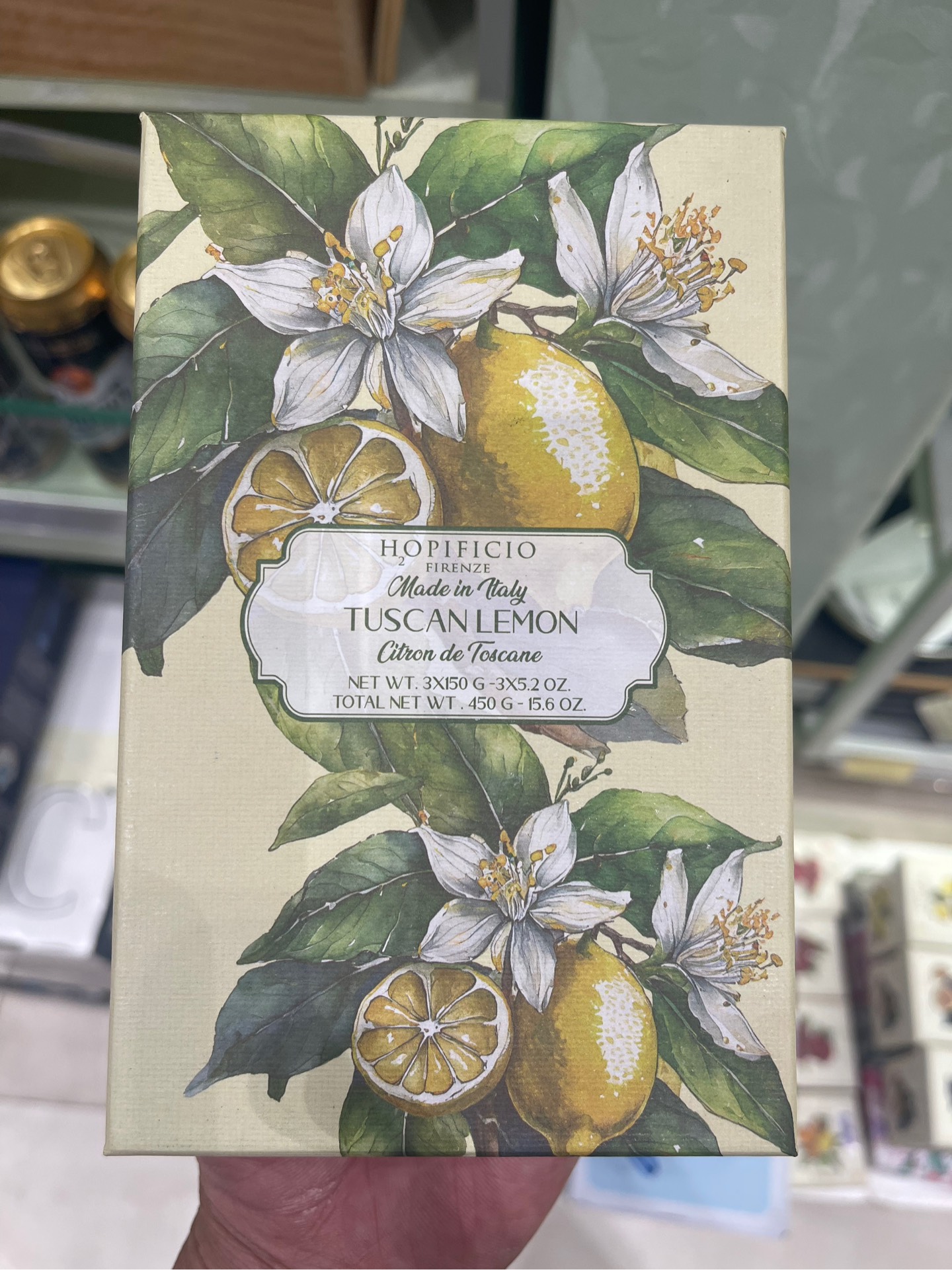 Hộp 3 bánh Xà bông cục cao cấp Hopificio Firenze Tuscan Lemon hương Chanh 450g Made in Italy
