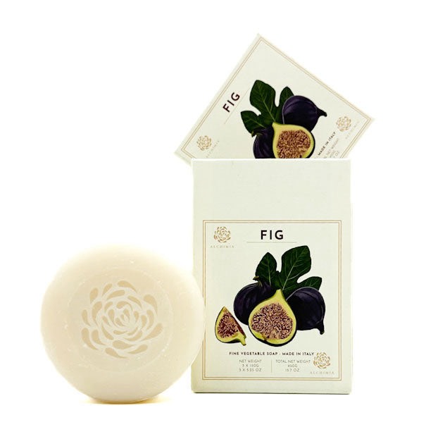 Hộp 3 bánh xà phòng thực vật cao cấp hương Vả Tây/Sung Mỹ (Fig Fine Vegetable Soap) của thương hiệu Alchimia Soap đến từ Ý.450g