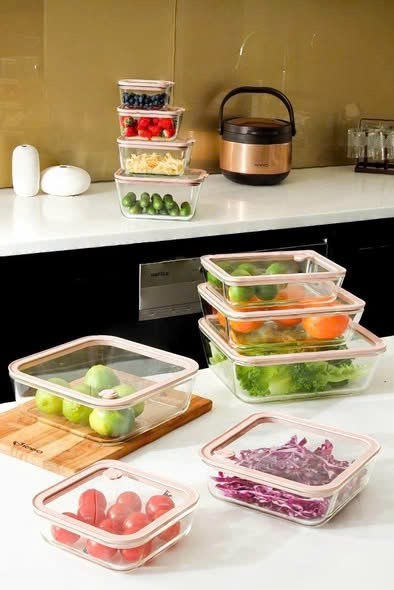 Hộp thủy tinh chịu nhiệt Borosilicates nắp thủy tinh Kaiyo hình chữ nhật 700ml