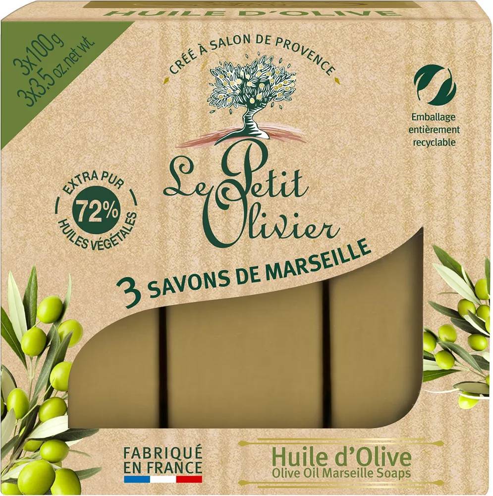 Hộp 3 bánh xà phòng Marseille chiết xuất dầu ô liu Le Petit Olivier Pháp 300g