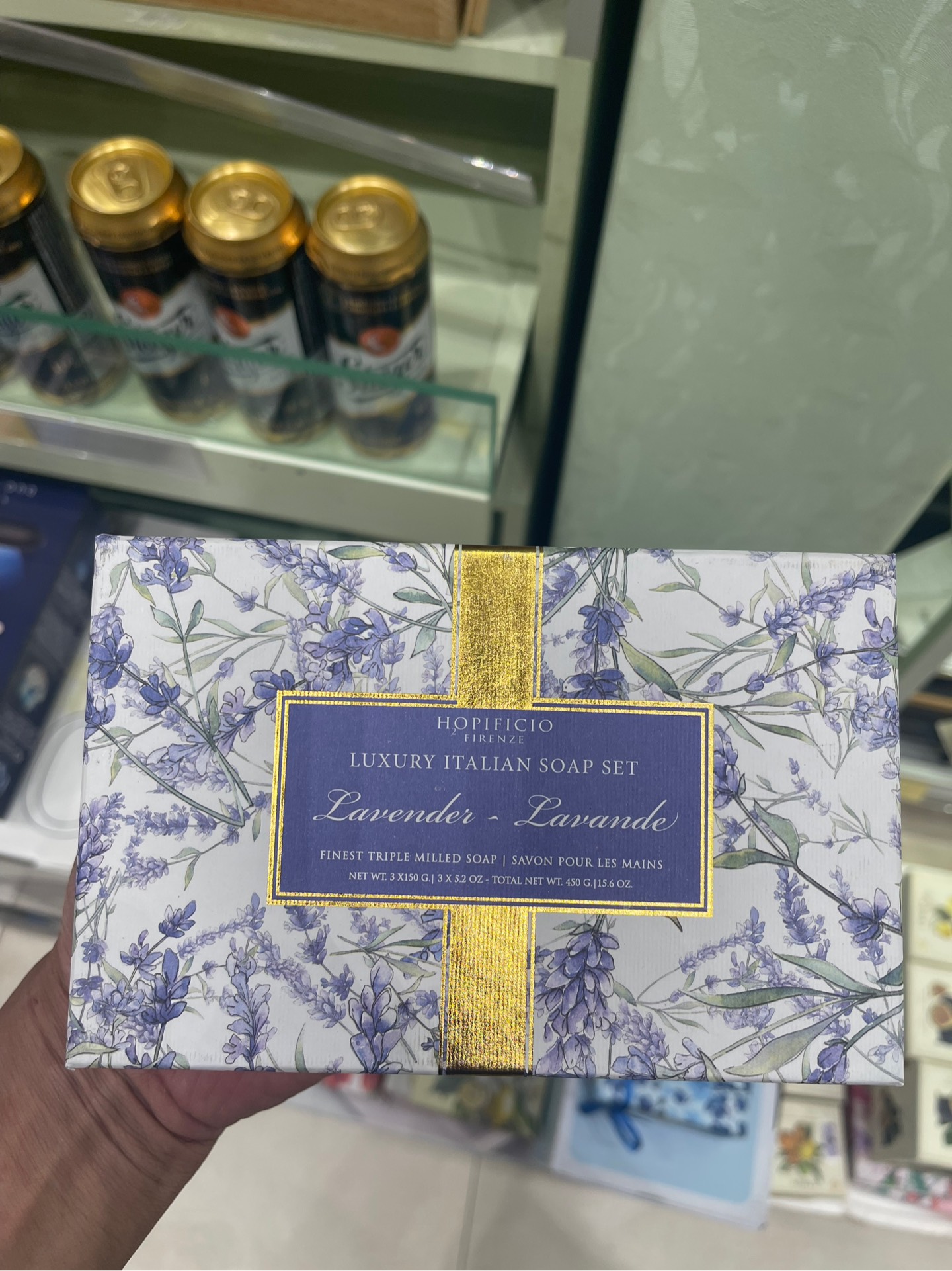 Hộp 3 bánh xà bông cục cao cấp Hopificio Firenze Luxury Italian Soap Set (hương Lavender - Hoa oải hương) 450g