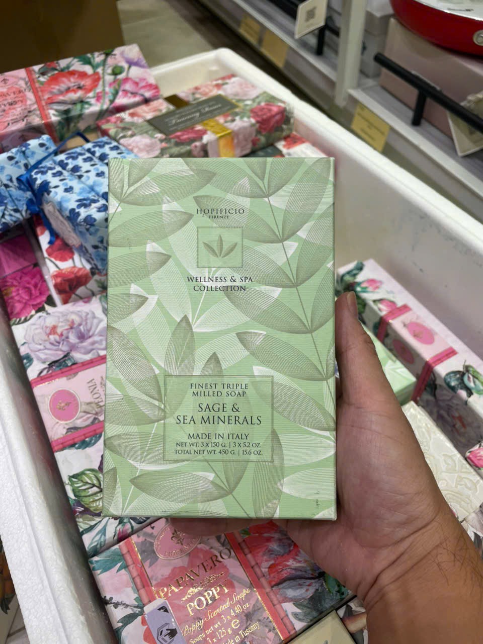 Hộp 3 bánh xà phòng cục cao cấp Sag & Sea Minerals 450g Hopificio Firenze hương Xô thơm và tinh chất muối biển Made in Italy