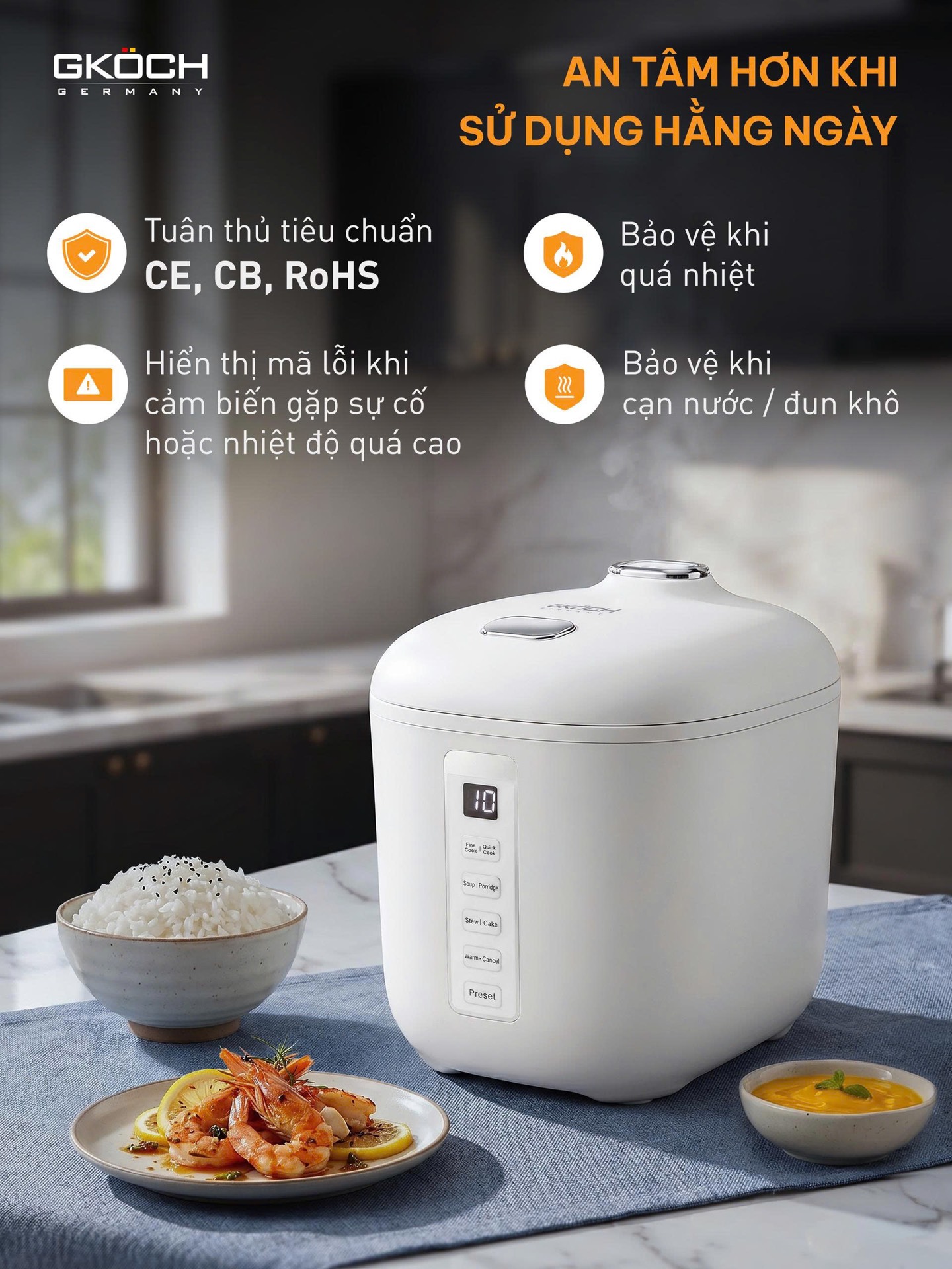 Nồi cơm điện mini Gkock Arvo 1,2 lít màu trắng