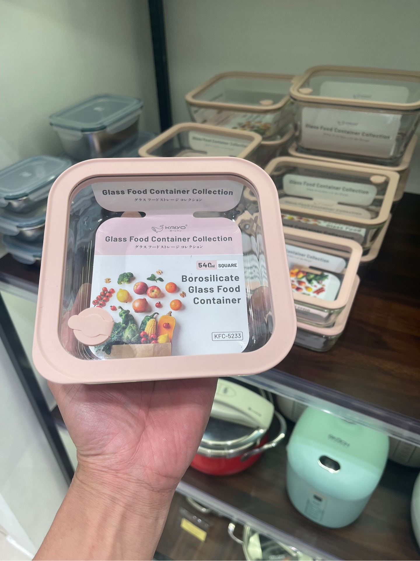 Hộp thủy tinh chịu nhiệt Borosilicates nắp thủy tinh Kaiyo hình vuông 540ml
