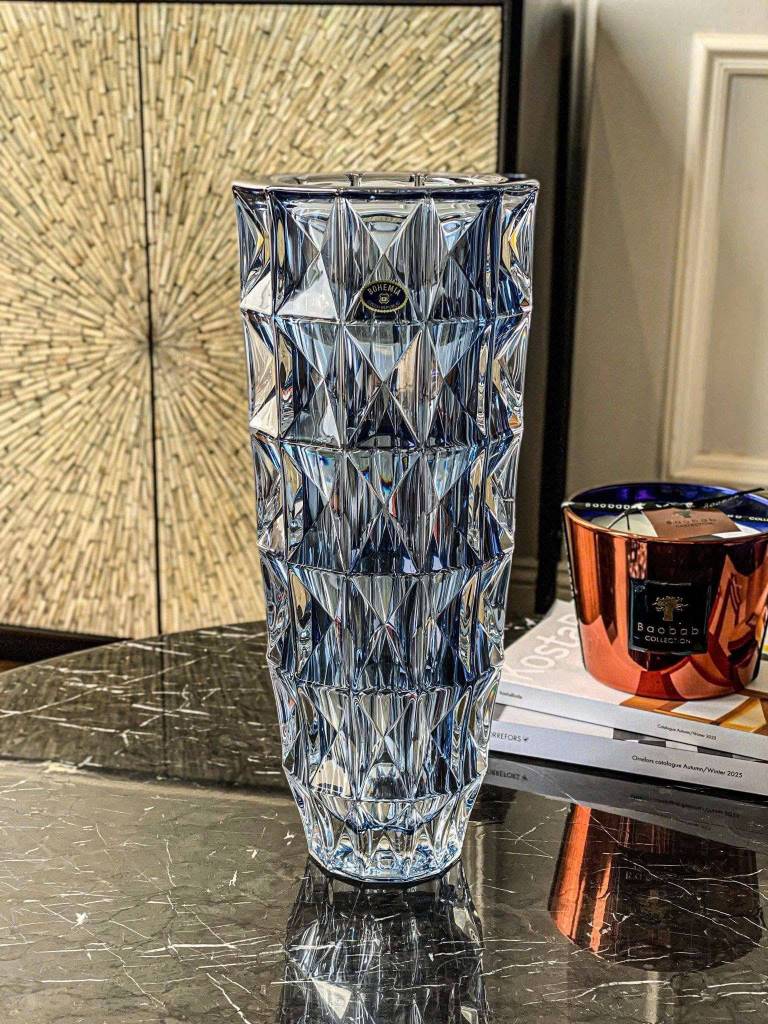 Lọ hoa kim cương xanh dương 33cm Crystal Bohemia