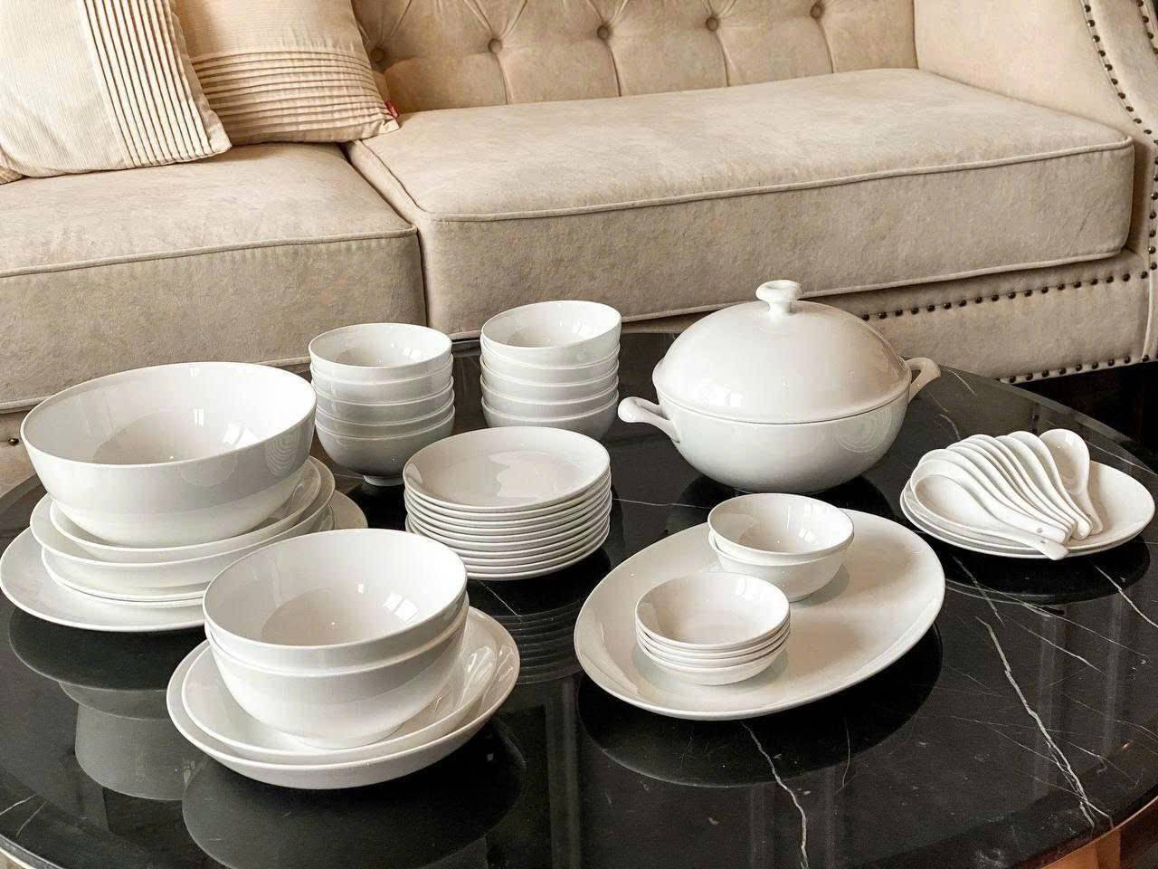 Bộ bát Imperal London 50 món màu Trắng trơn.