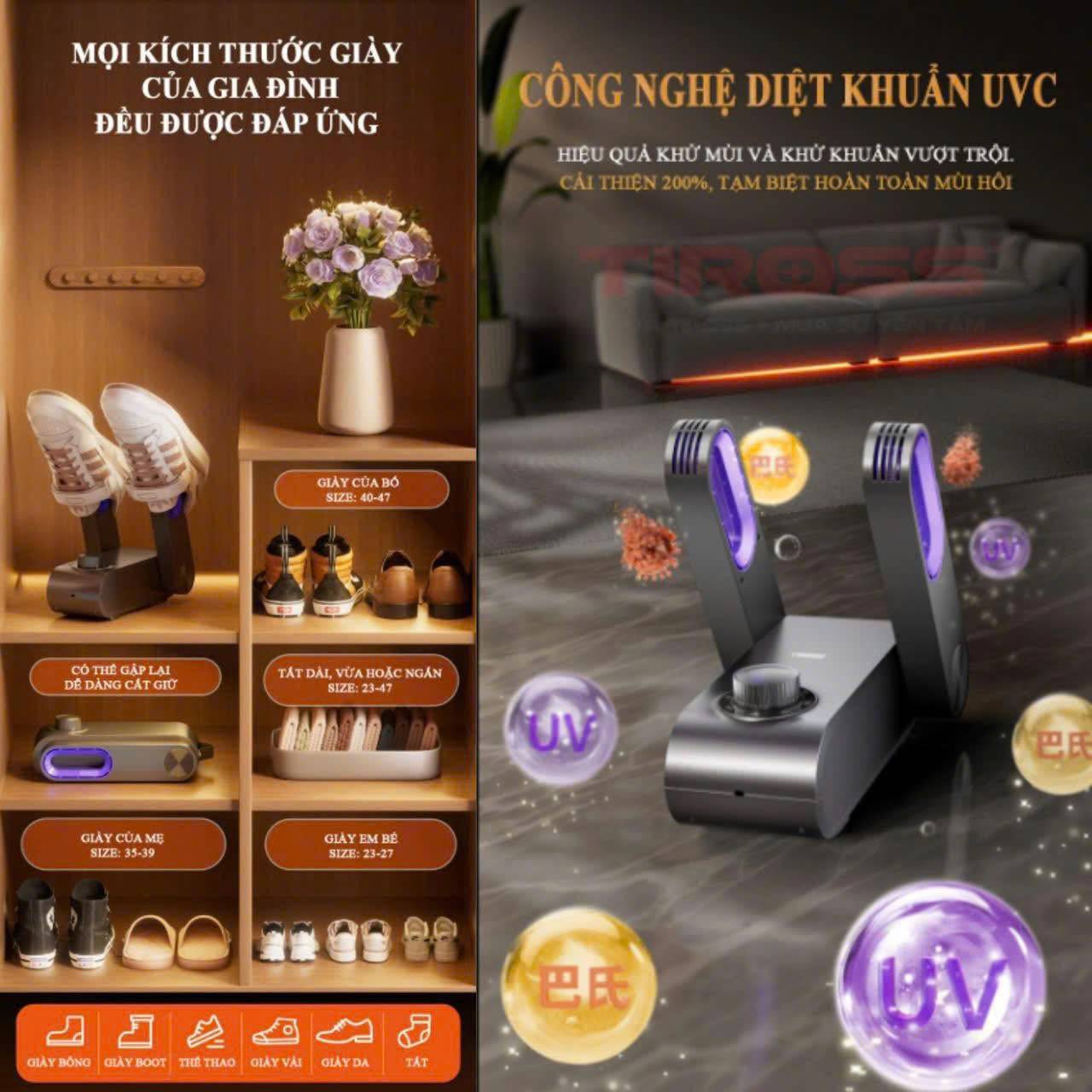 Máy sấy giày mini gấp gọn Tiross TS8831