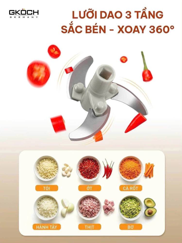 DỤNG CỤ XAY TỎI ỚT GKÖCH – 400ML
Màu Kem